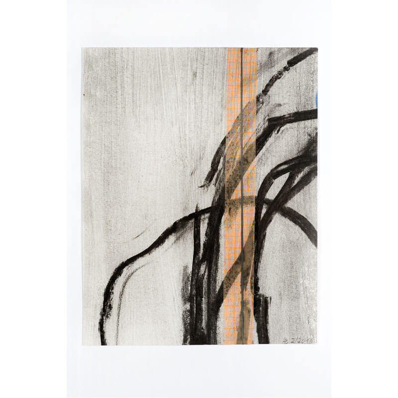 o.T., 2016, Kohle, Graphit, Collage auf Büttenpapier, H 25 cm, B 20 cm