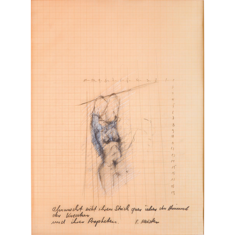 o.T., 1979, Bleistift, Farbstift auf geschichtetem transparentem Millimeterpapier, H 38 cm, B 28 cm