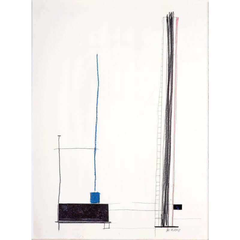 o.T., 2010, Bleistift, Farbstift, Collage auf Papier, H 53 cm, B 39 cm