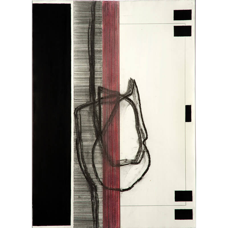 o.T., (a.d.Serie: Gebärde der Natur), 2015, Kohle, Graphit, Farbstift, Lack, Acryl auf Büttenpapier, H 103 cm, B 73 cm