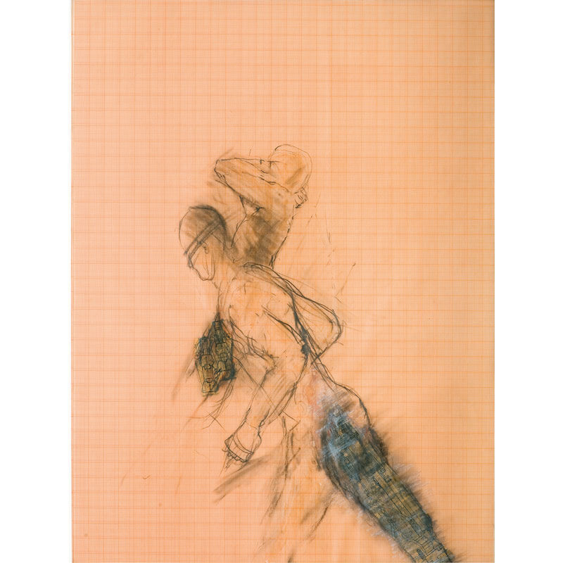 o.T., 1982, Bleistift, Farbstift, Collage auf geschichtetem transparentem Millimeterpapier, H 38 cm, B 28 cm