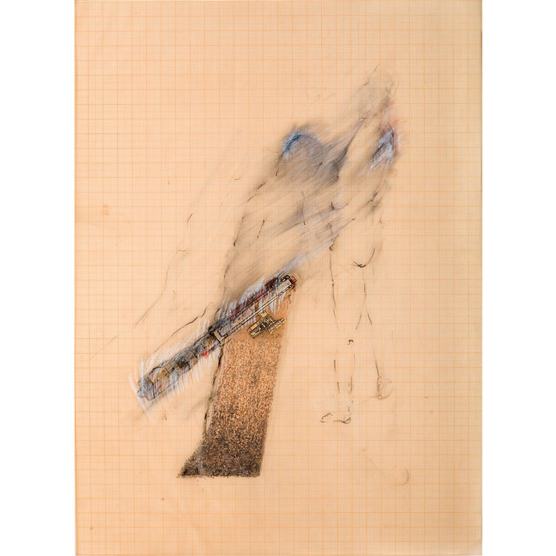 o.T., 1982, Bleistift, Farbstift, Collage auf geschichtetem transparentem Millimeterpapier, H 37 cm, B 28 cm